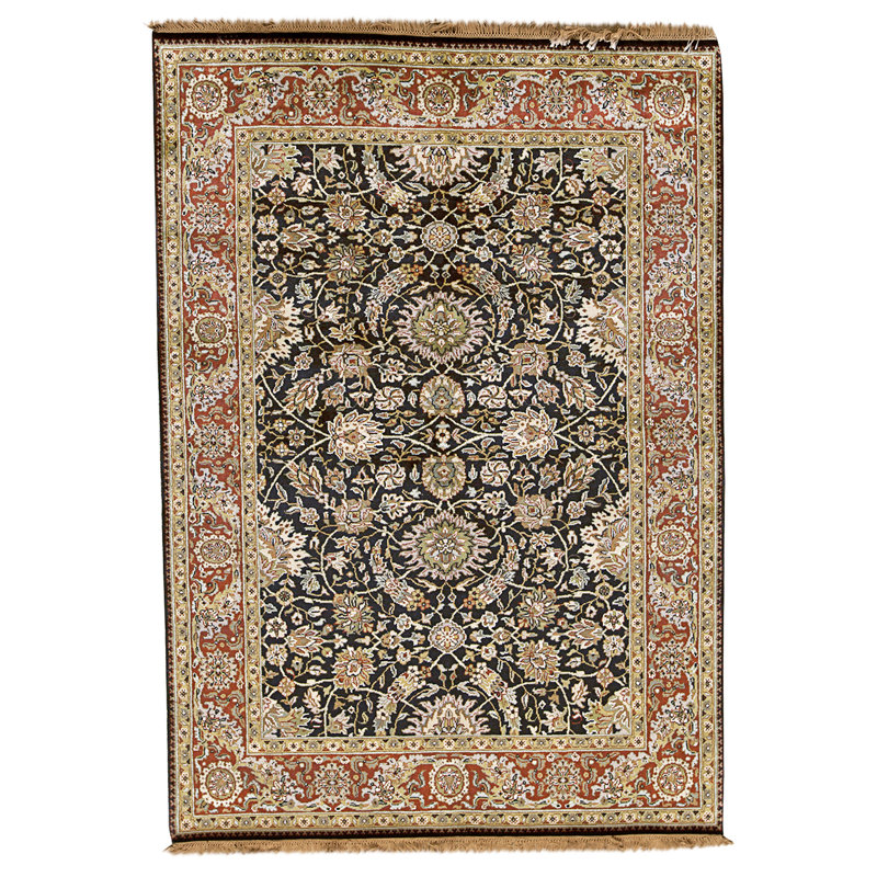 Tapis ivoire et argent noué à la main de haute qualité