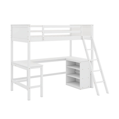 Twin Size Loft Bed With Shelves And Desk