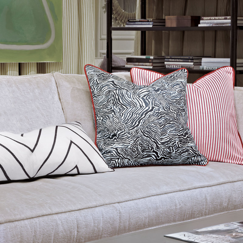 Percival White and Black Chevron Linen Blend Lumbar Pillow