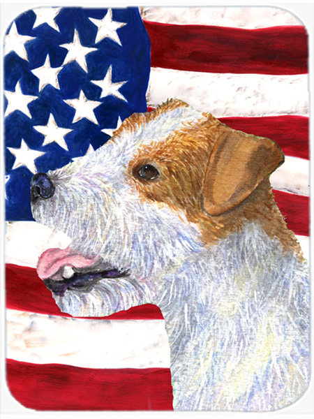 Planche à découper en verre « American Flag » aux États-Unis avec Jack Russell terrier trinx