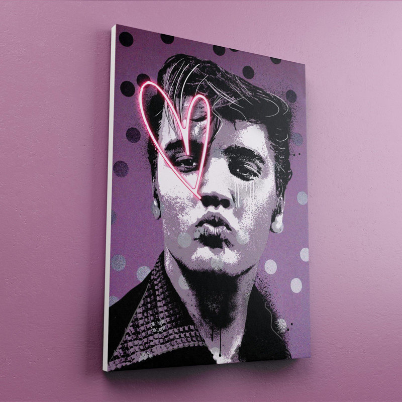 Elvis Neon Heart - Print on Canvas, Wrapped Canvas, 50.8cm H x 40.64cm W x 5cm D