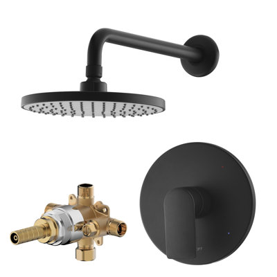 Wedge Collection Shower Trim Only: 8" Round Shower Head, Single Handle Set & Rough-in Valve Included - Matte Black