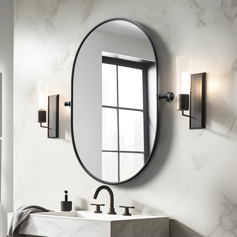 Oramas Glass Oval Wall Mirrors , Black, 32" x 23"