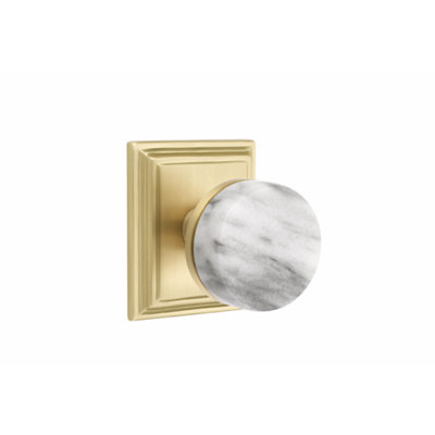 Ensemble de boutons de passage Emtek Select, rosette Wilshire, tige conique, poignée en marbre blanc
