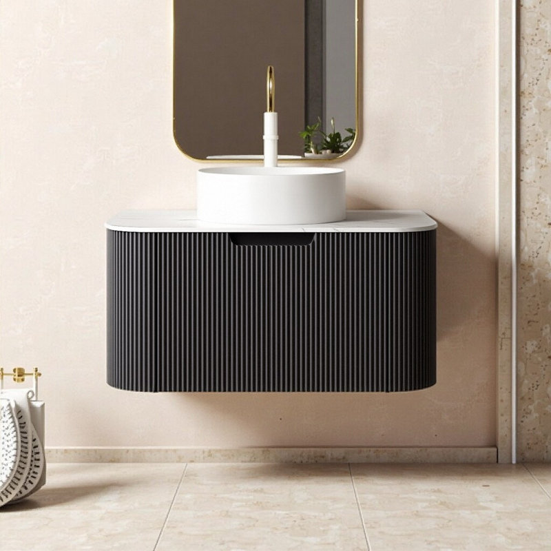 Meuble-lavabo mural 30 po avec lavabo en céramique: meuble de rangement mural pour salle de bain moderne, bords arrondis, tiroir à fermeture en douceur, conception pré-assemblée