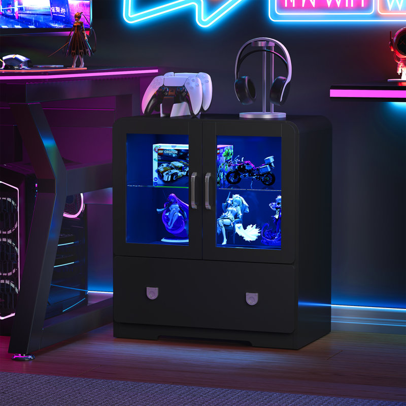 Vitrine haute 27 po avec portes en acrylique et lumières DEL, Noir