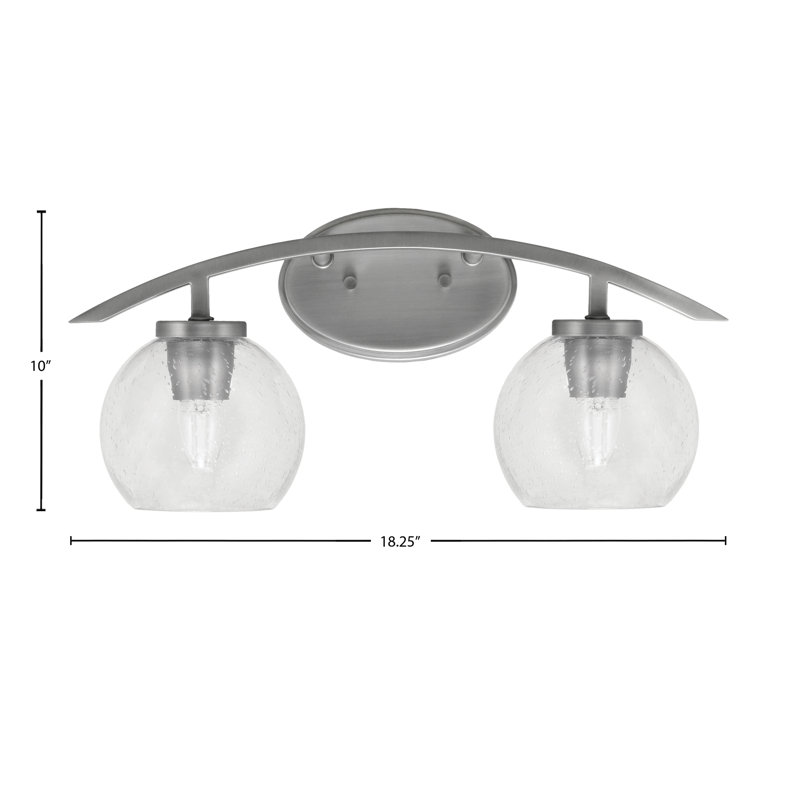 Barre d'éclairage de salle de bain 2 lumières avec verre à bulles 5,75 po Kurve, Argent argent, Clair