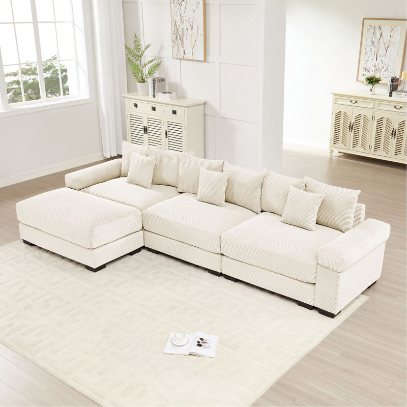 Canapé modulaire en L 130 po surdimensionné en forme de L, tissu en velours côtelé doux, avec repose-pieds, assise profonde, accoudoirs larges, conception ergonomique, 9 coussins, assemblage facile, pour le salon, la chambre à coucher