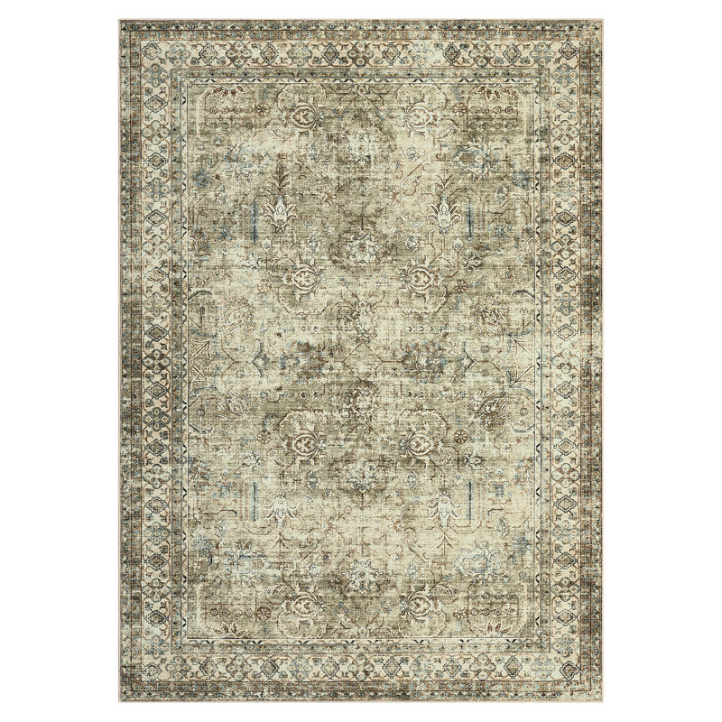 Vintage Machine Washable Rug for Living Room  Non Slip Non Shedding Floor Cover  Low Pile Carpet Foldable Floral Print Soft Mat for Nursery Bedroom Office