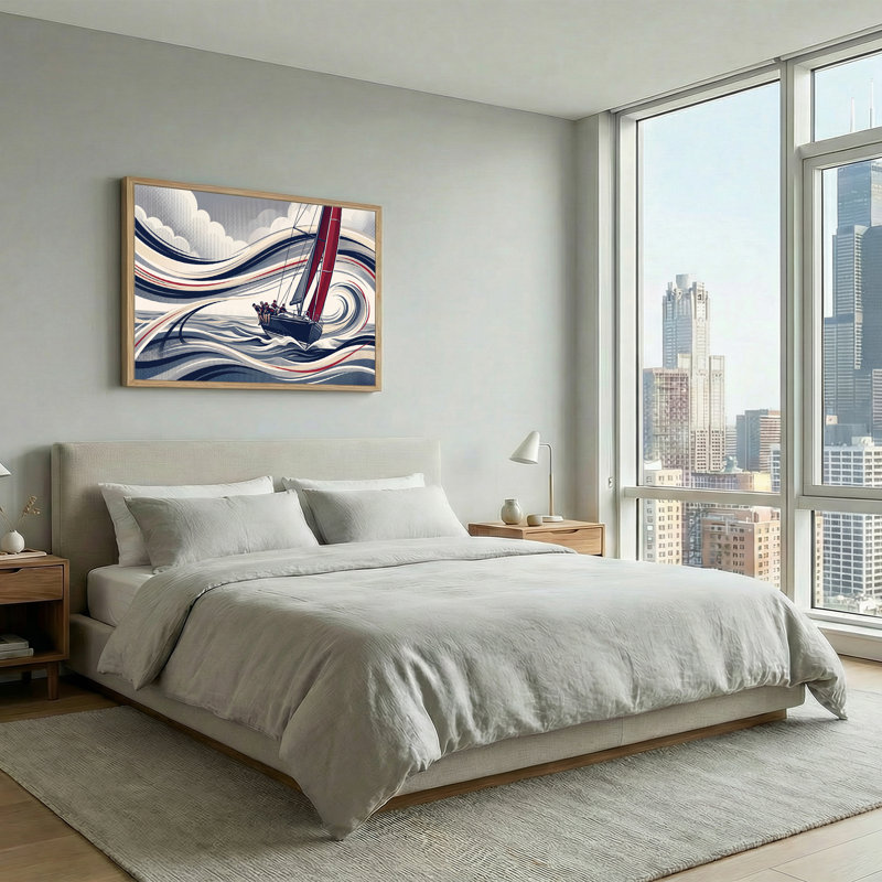 Art rétro sur toile, voilier tourbillonnant, 24"H x36"W