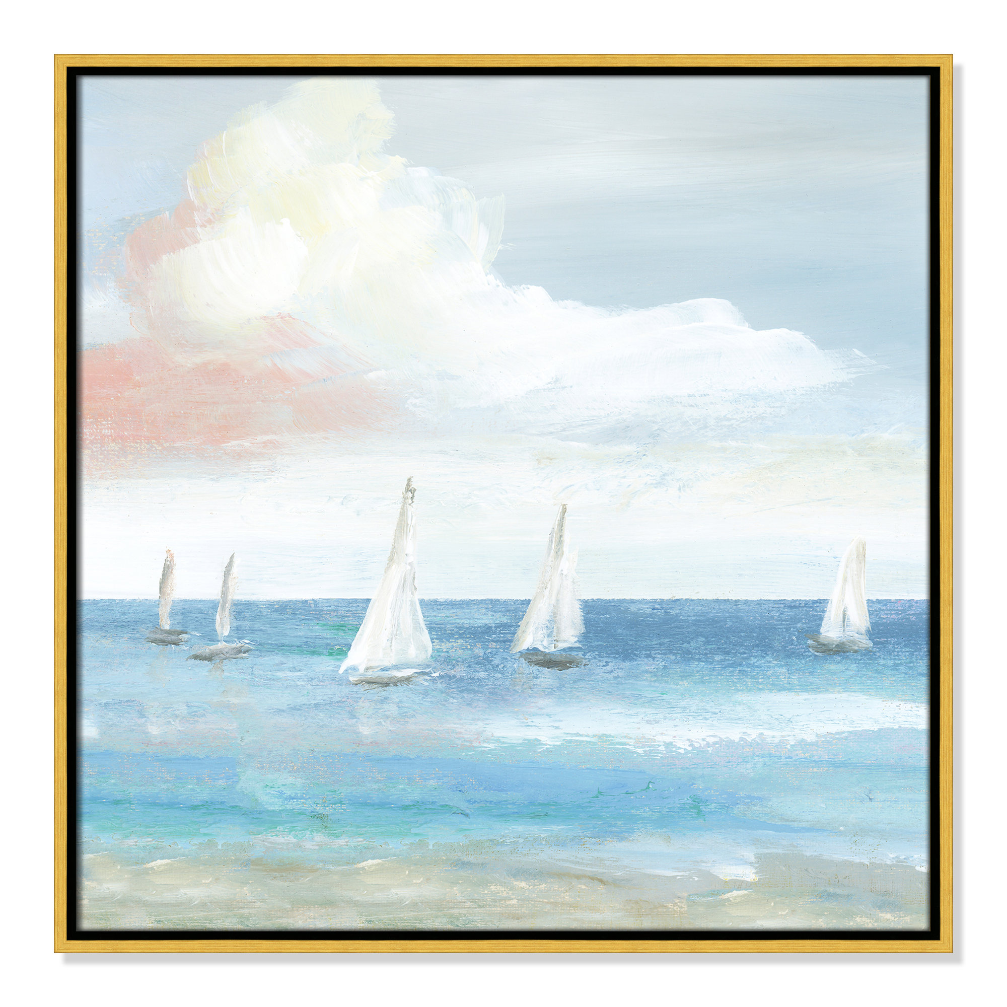 Beach Sail Bliss by Nan - Floater Frame Print on Canvas, Gold, 25.5" H x 25.5" W x 2" D
