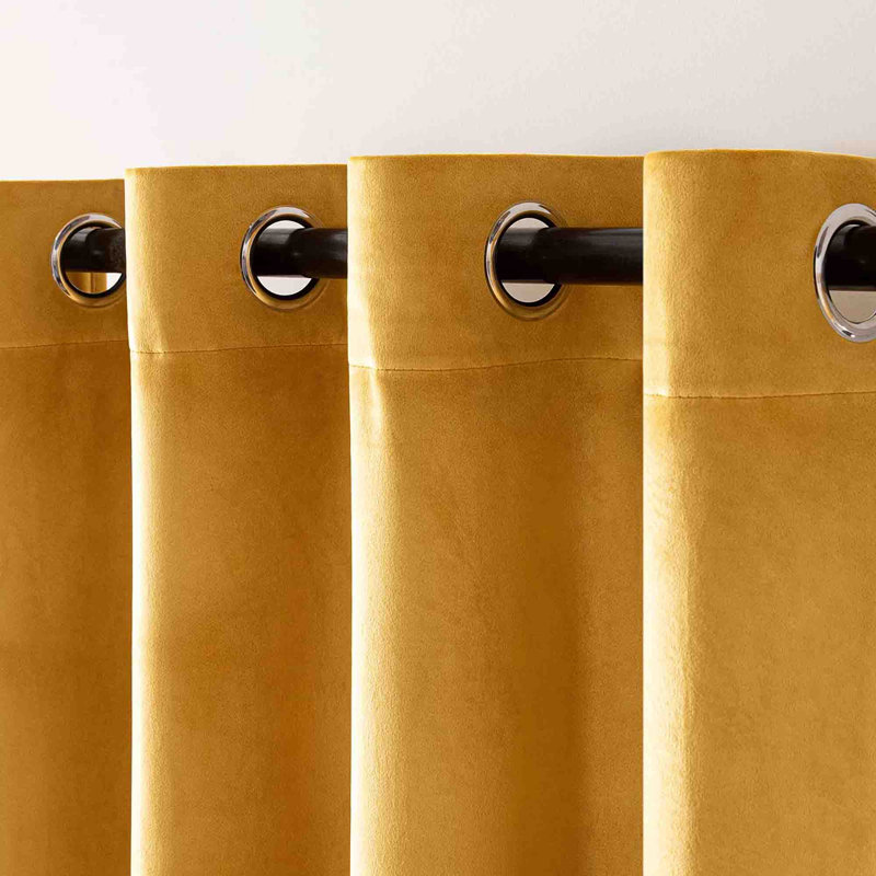 Velvet Blackout Curtain Pair (Set of 2), Mustard Yellow