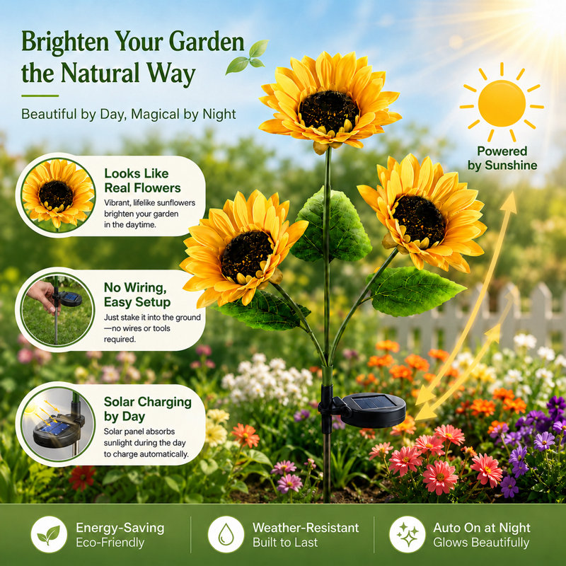 Éclairage solaire à piquets pour fleurs d'extérieur à l'épreuve de l'eau Sieta Sunflower
