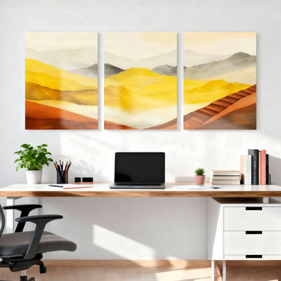 Paysage désertique aquarelle sur toile tendue, reproduction d'art sur toile, ensemble de 3