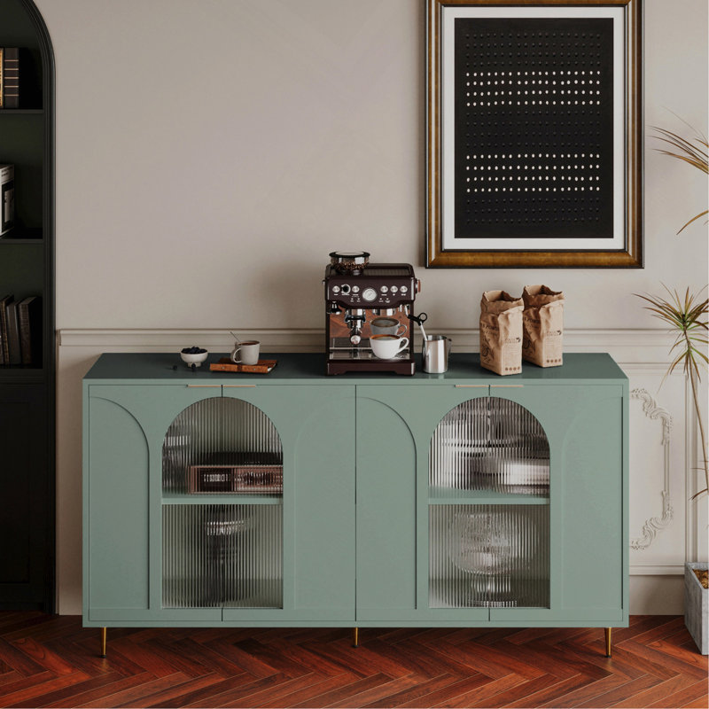 Buffet avec armoire en bois laqué et 4 portes, Vert menthe