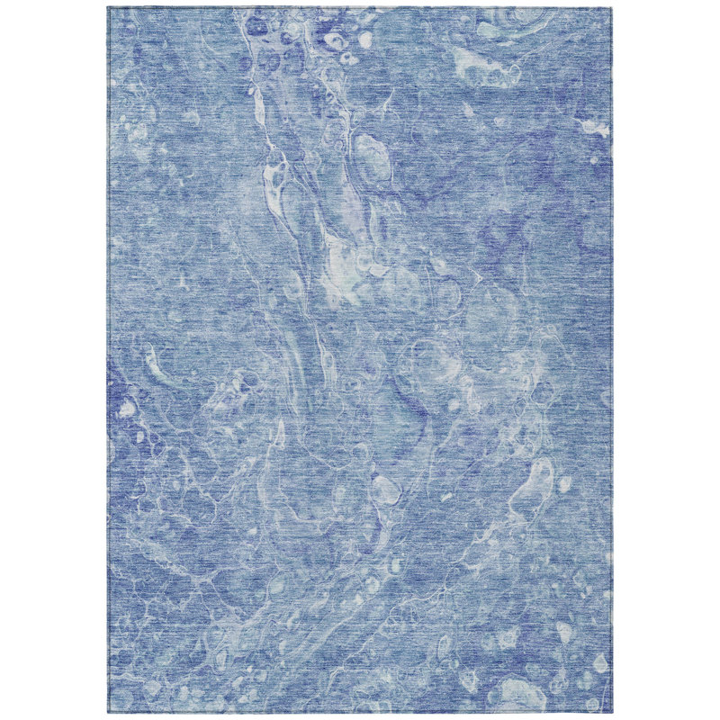 HomeRoots 3' X 5' Sky Blue And Navy Blue Abstract Washable Indoor Outdoor Area Rug
