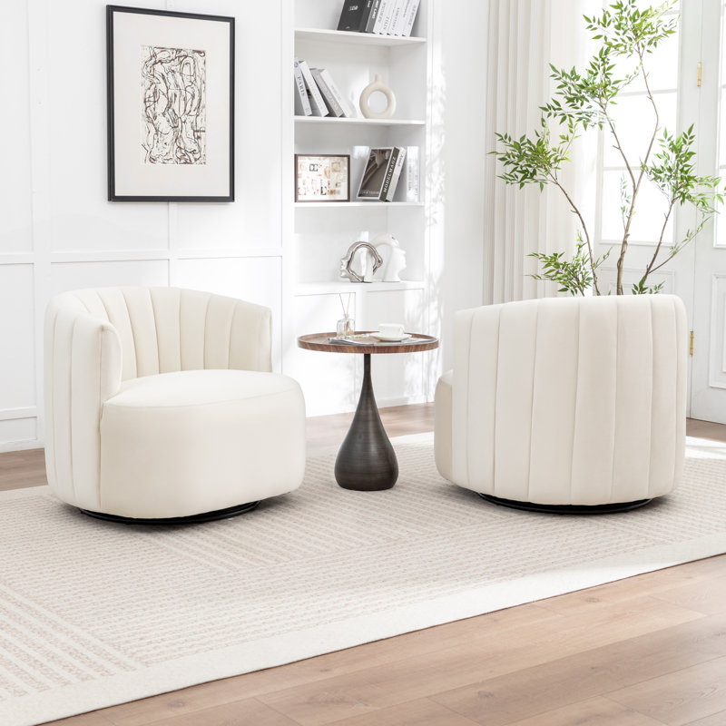 Stanford Upholstered Swivel Barrel Chair, Beige