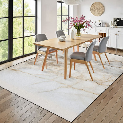 Tapis 10x14 pour chambre à coucher, beige, blanc, marbre, veinures naturelles, style bohème, lavable, pour salon, salle à manger, dos en caoutchouc souple antidérapant, idéal pour chambre d'enfant ou bureau.