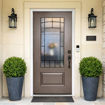 Porte d'entrée avant en fibre de verre 36 po x 80 po avec cadre de porte extérieur en verre givré, cadre 4-9 / 16 po, poignée droite / gauche, poignée non incluse