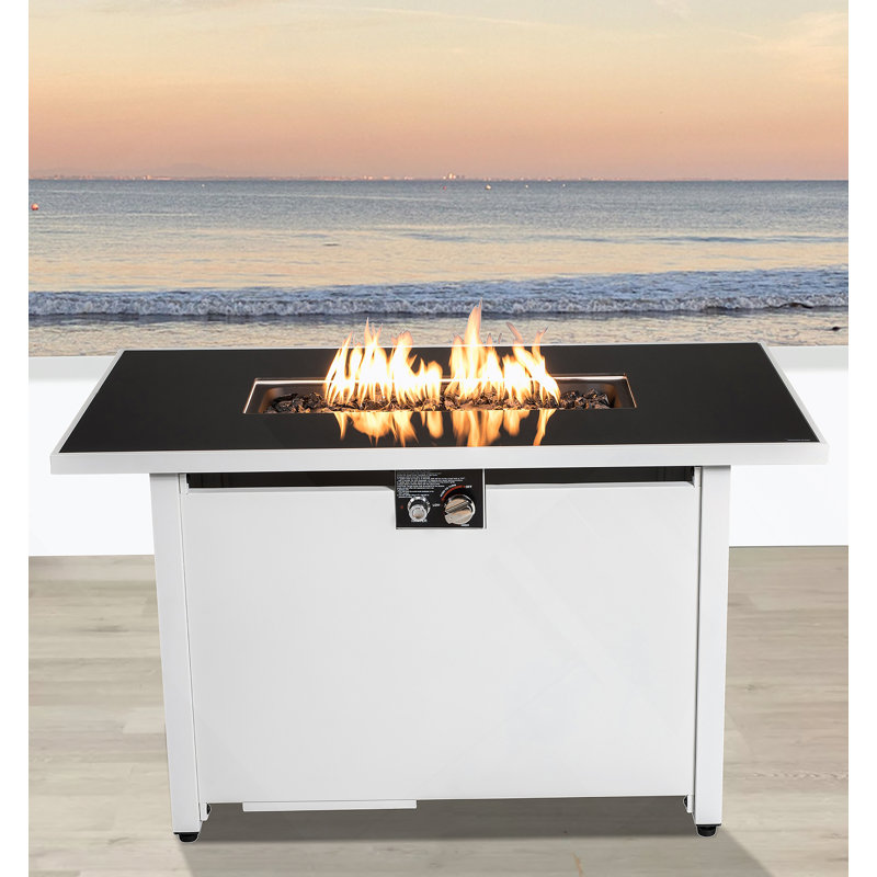 Table de foyer d'extérieur en acier avec couvercle