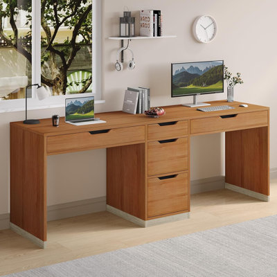 78 Inch Two Person Desk with Drawers, Double Computer Desk with Storage 5 Drawers for Two Person, Extra Long Writing Desk Workstation with File Drawer by Latitude Run
