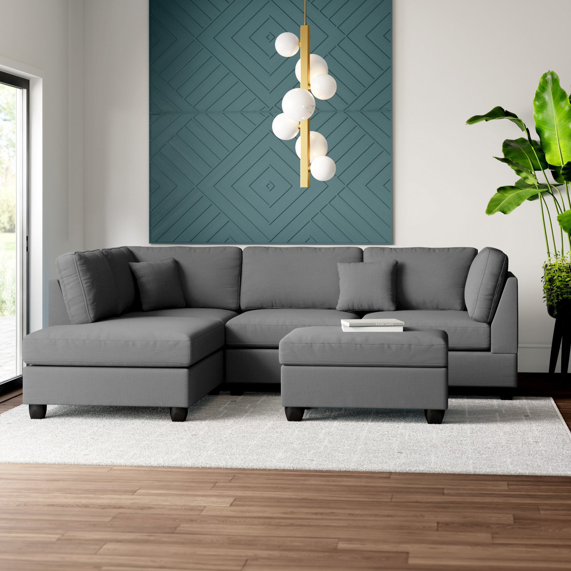 Latitude Run® Eldredge 104" Wide Reversible Sofa & Chaise with Ottoman ...