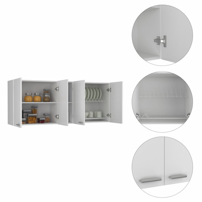 Versatile 7-Shelf 4-Door Kitchen Set with Island and Wall Cabinet for All, White/Natural