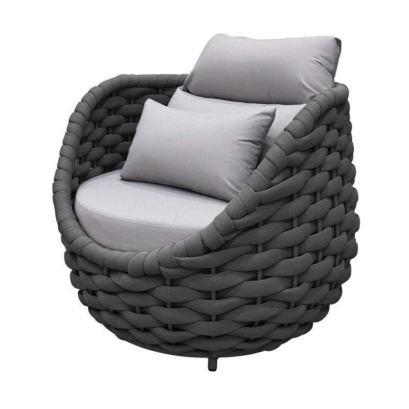 Chaise longue d'extérieur à structure en aluminium et corde en polyester Pingel, Gris clair, Gris foncé