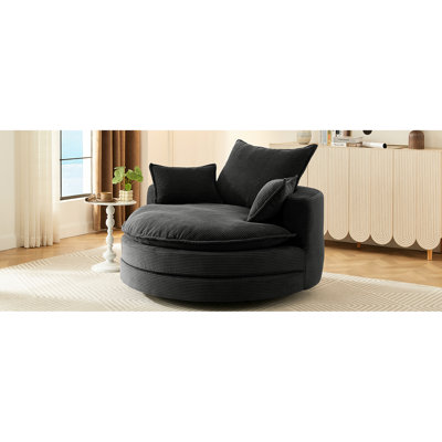 360 Rotating Chair, Dual - Layer Cushion System, Supportive Pillow , Smooth Swivel Base Chair With Cushion, Soft Corduroy Upholstery, 3 Removable Pillows, 38 Inch Seat Depth, 57.5" Dimension, For