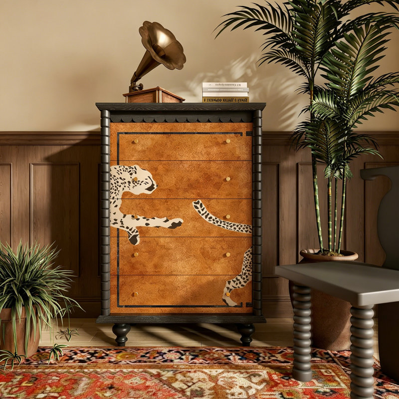 Commode à 5 tiroirs en bois massif de qualité supérieure pour le rangement à la maison, Noir