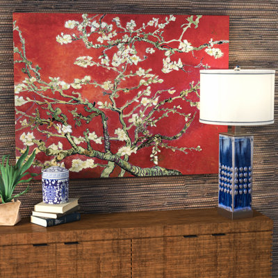 'Red Blossoming Almond Tree' by Vincent van Gogh, Red Botanical Tree Fine Art Gallery Canvas Print