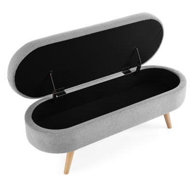 43.5"X16"X16" Grey Oval Storage Bench - Accurate Rubber Wood Legs Footstool And Seat With Bench, 43.5"X16"X16", Tangible