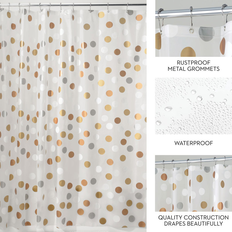 iDesign Gilly Dot PEVA Shower Curtain, Water Repellent - 72" x 72", Metallic