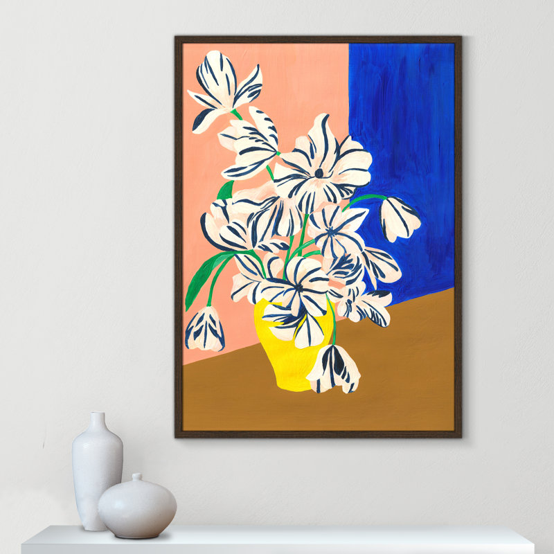 «Stripey Flowers Print» par Violets Print House, Grain de bois noyer, L 29,5 po x H 41,5 po, Impression encadrée