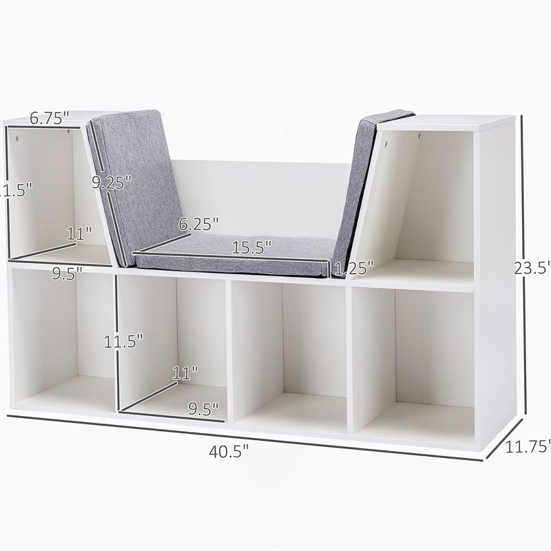 Bibliothèque pour 6 enfants avec coin lecture et coussin, rangement polyvalent pour la chambre à coucher, le salon, Pure