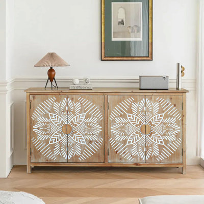 60" Antique Brown And White Console Cabinet For Entryway, With Decorative Practical Storage Solutions Vintage Allure