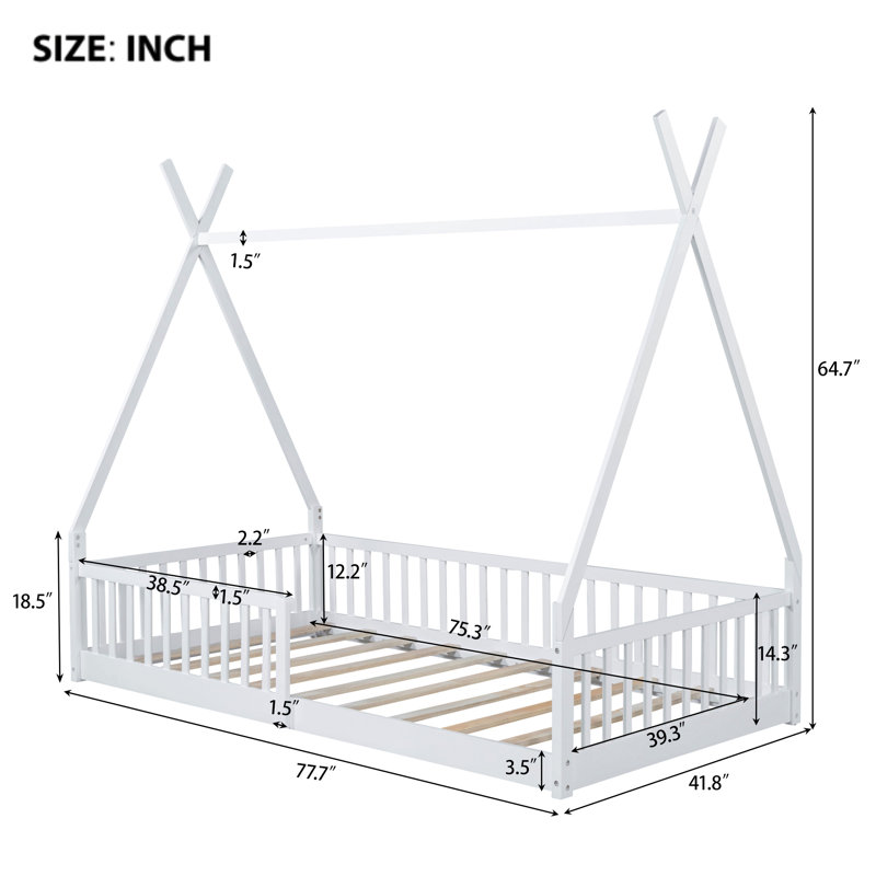 Lit simple en bois avec clôture, Blanc