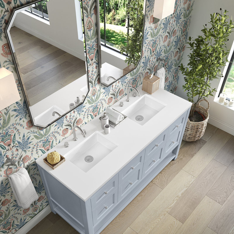 Breckenridge 60'' W Double Vanity, Serenity Blue, White Zeus, Widespread