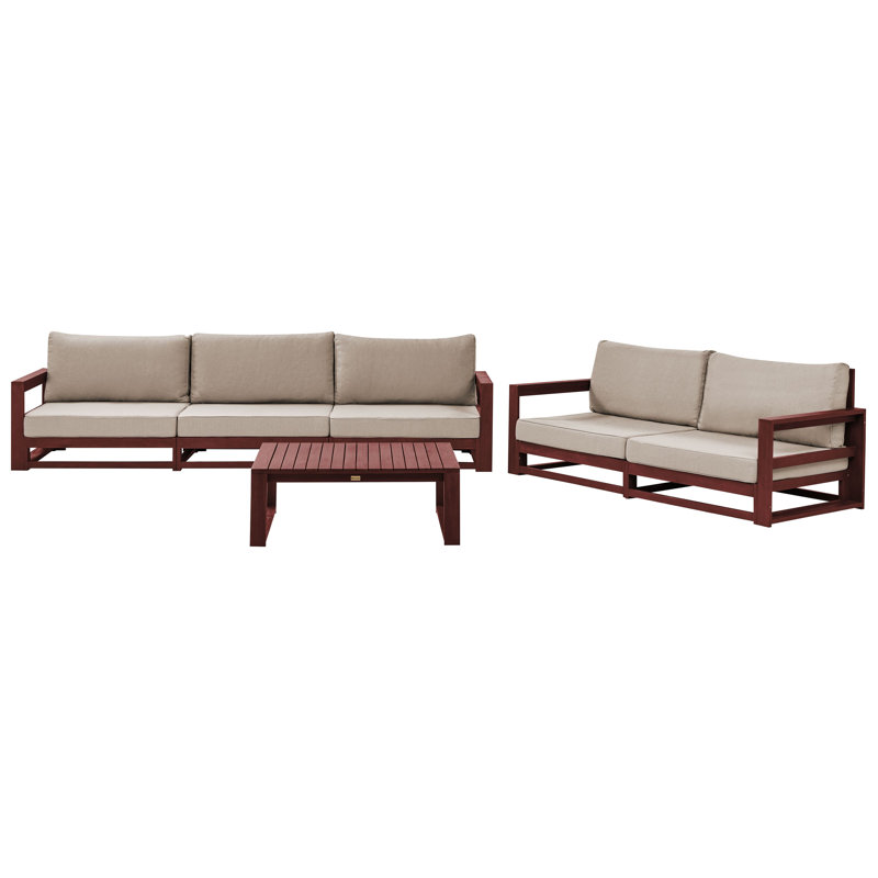 Lonell Solid Wood 5 - Person Seating Group with Cushions, Brown