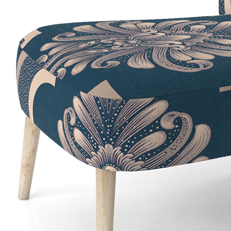 Blue Damask - Upholstered Patterned Accent Side Chair