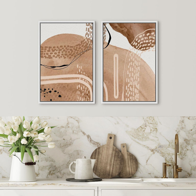 «Organic Abstracts Beige Abstracts with Modern Flair», art mural moderne, œuvre d'art, nature nordique, 2 pièces, Blanc