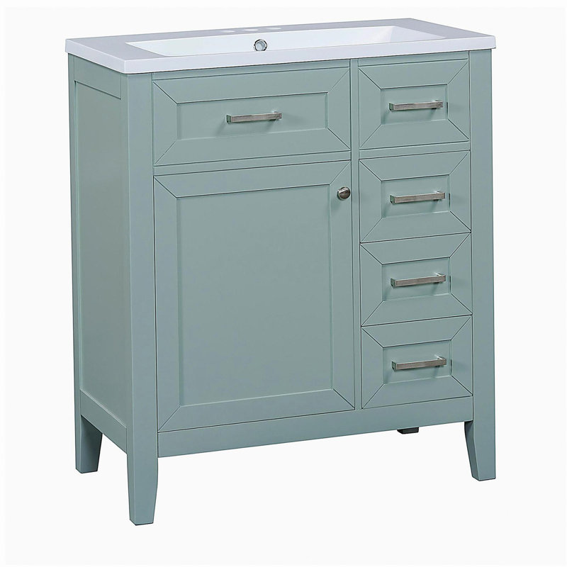 Table de maquillage de salle de bain de 30 pouces avec ensemble lavabo, armoire de salle de bain avec tiroirs, structure en bois massif et panneau de fibres à densité moyenne