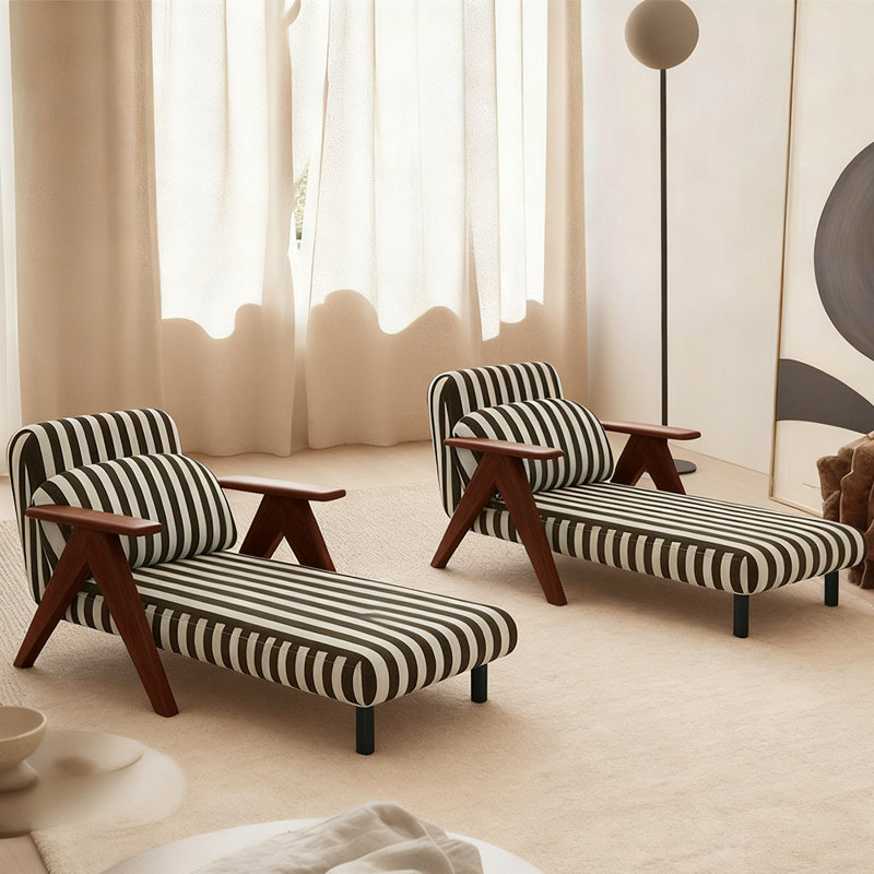 Upholstered Accent Armchair Futon Chair Sofa Bed With Solid Wood Frame（Set Of 2）, Black/White Linen Blend