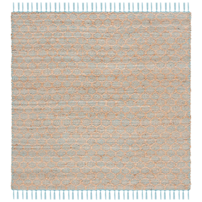 Kamali Geometric Handmade Handwoven Area Rug in Light Blue/Natural, Square 6'