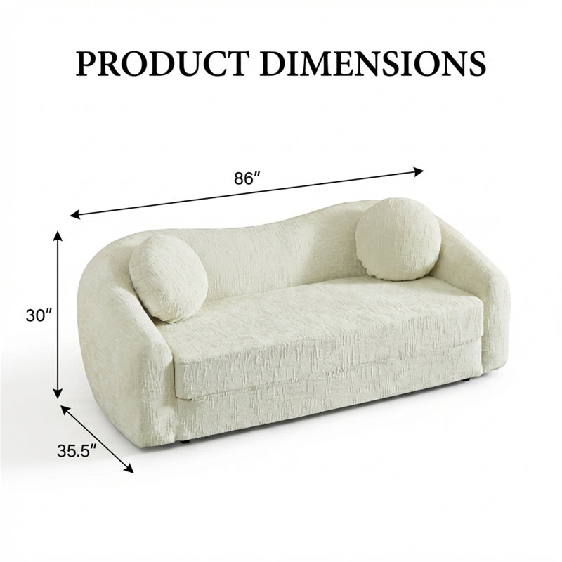 Canapé-lit inclinable convertible en chenille de 86 pouces, canapé-lit rabattable avec base coulissante, Blanc