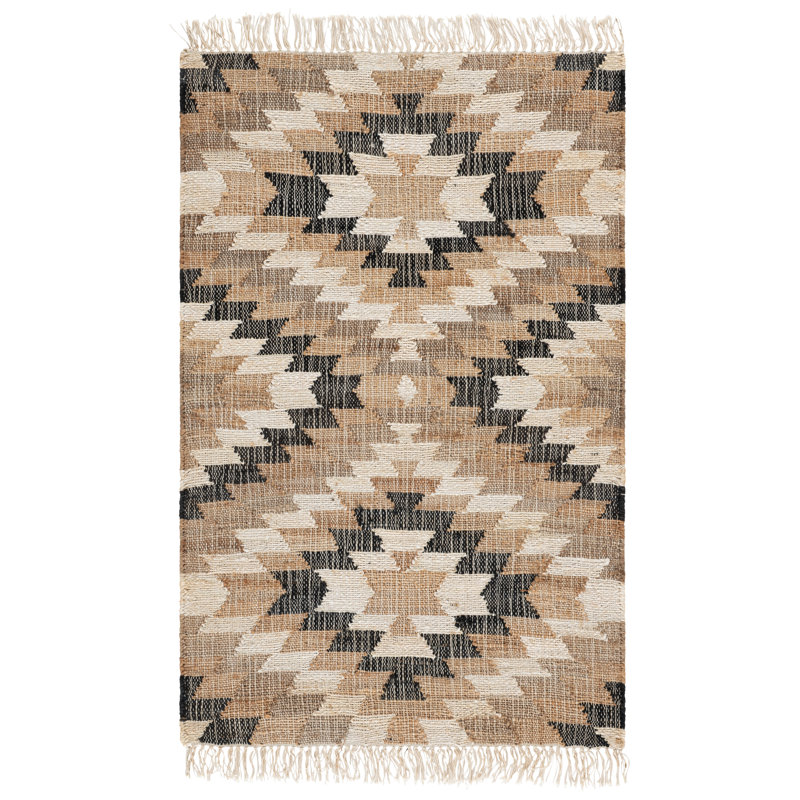 Euscebio Southwestern Hand-Loomed Jute/Sisal Area Rug in Natural/Black, Rectangle 3' x 5'