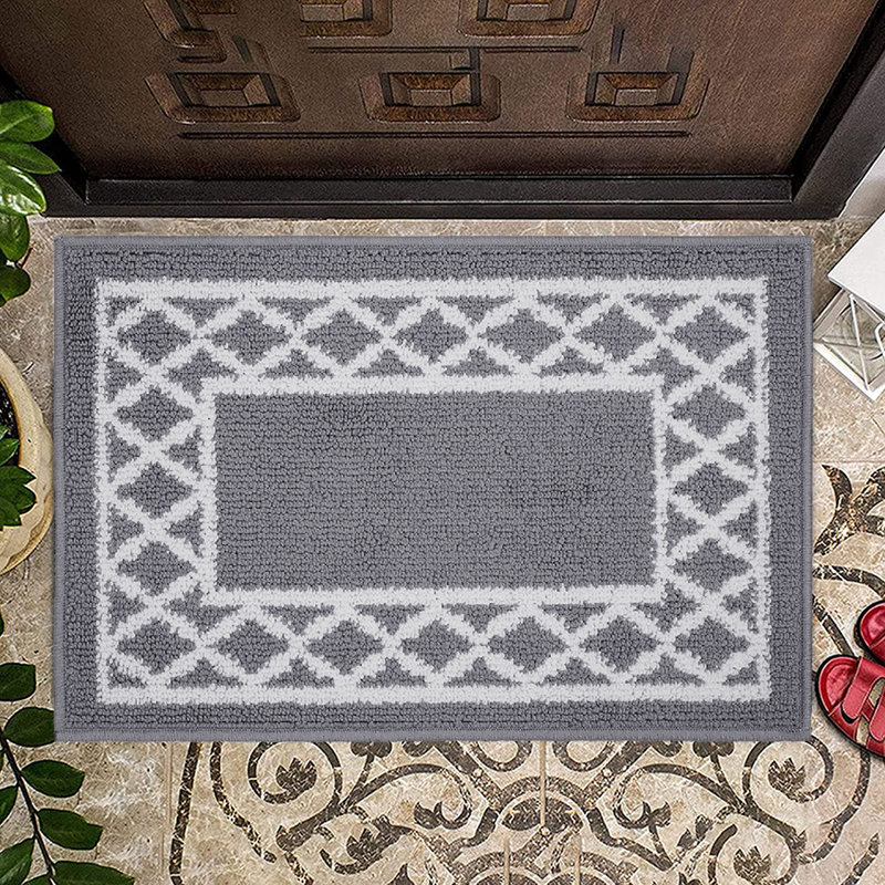 Home Decor Luxury Non-Slip Rubber Backing Safety Soft Runner Area Carpet Floor Area Rug Indoor Interior Accent Decorative Mat, Silver Colour Moroccan Trellis Design, 20 x 32 Inch