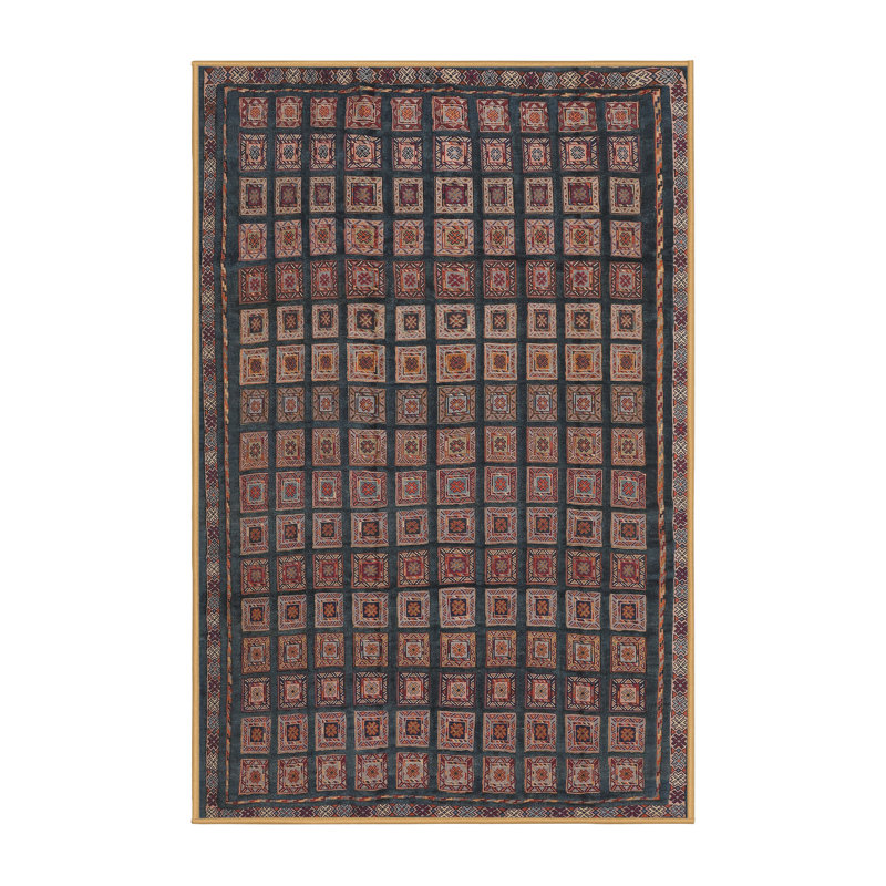 Tapis bleu/rose contemporain, Rectangle 2 pi x 5 pi