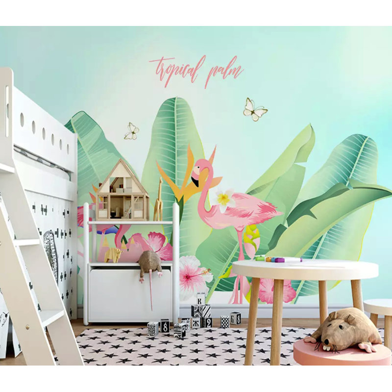Papier peint amovible exotique Flamingo, L 35,04 po x l 55 po