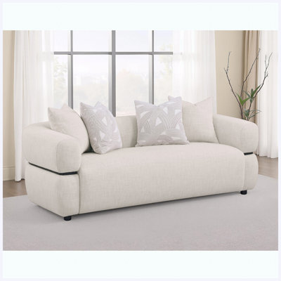 Upholstered living room sofa - beige upholstered round arm sofa